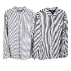 Nautica Lot 2 Mens Shirt Size XL White Blue Stripes Long Sleeve Button Up Pocket
